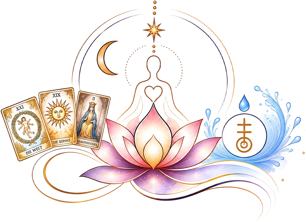 Markensymbol Meta Stauner – Lotus, Mond, Tarot und Wasser